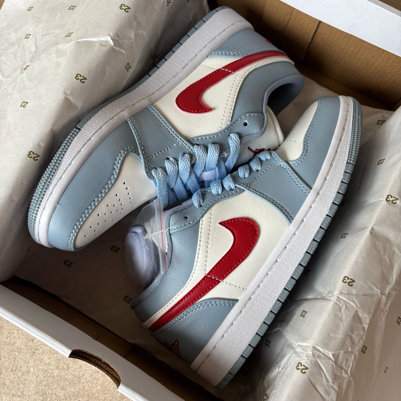 Air Jordan 1 Low Blue Grey White Dune Red